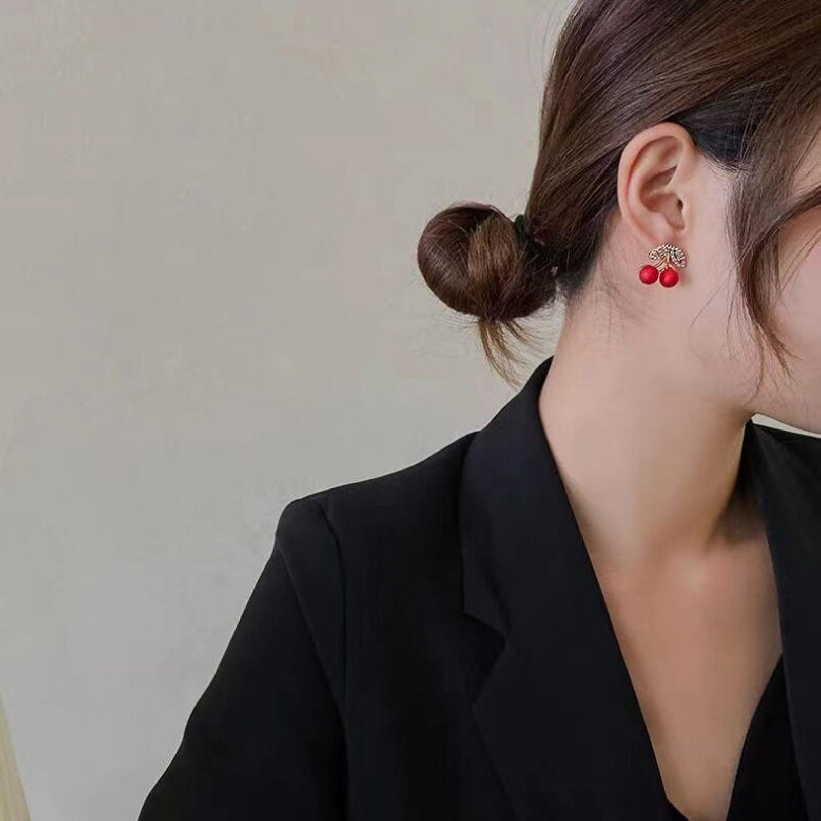 Sparkling Rhinestone Cherry Stud Earrings