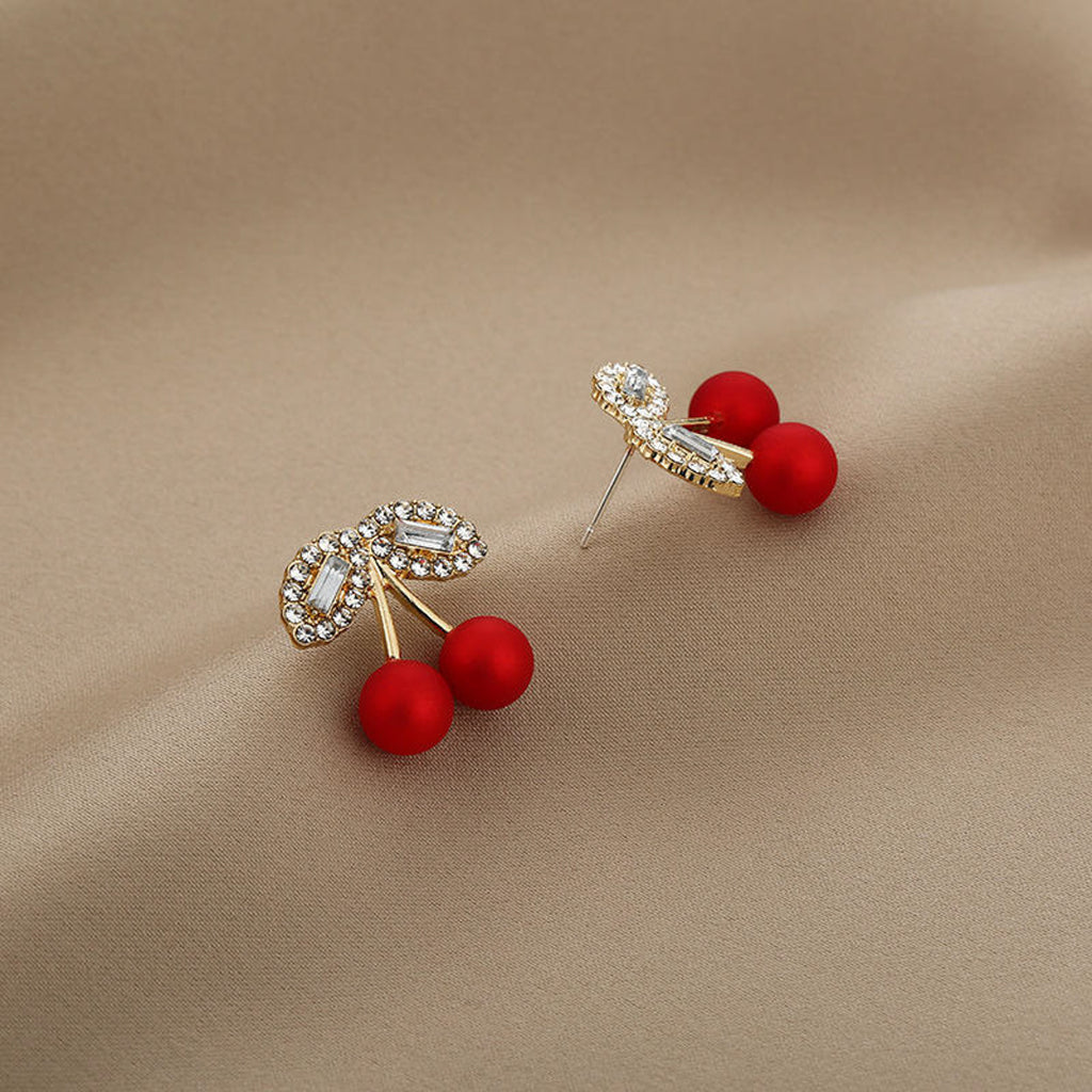 Sparkling Rhinestone Cherry Stud Earrings