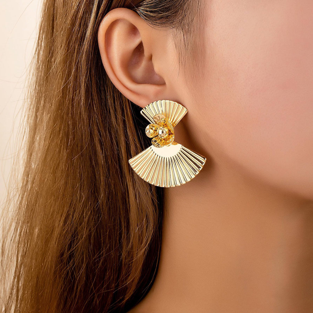 Gold Plated Fan-Shaped Statement Earrings for Women | Designer Imitation Jewelry