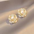 Elegant Gold-Plated Floral Pearl Stud Earrings for Women