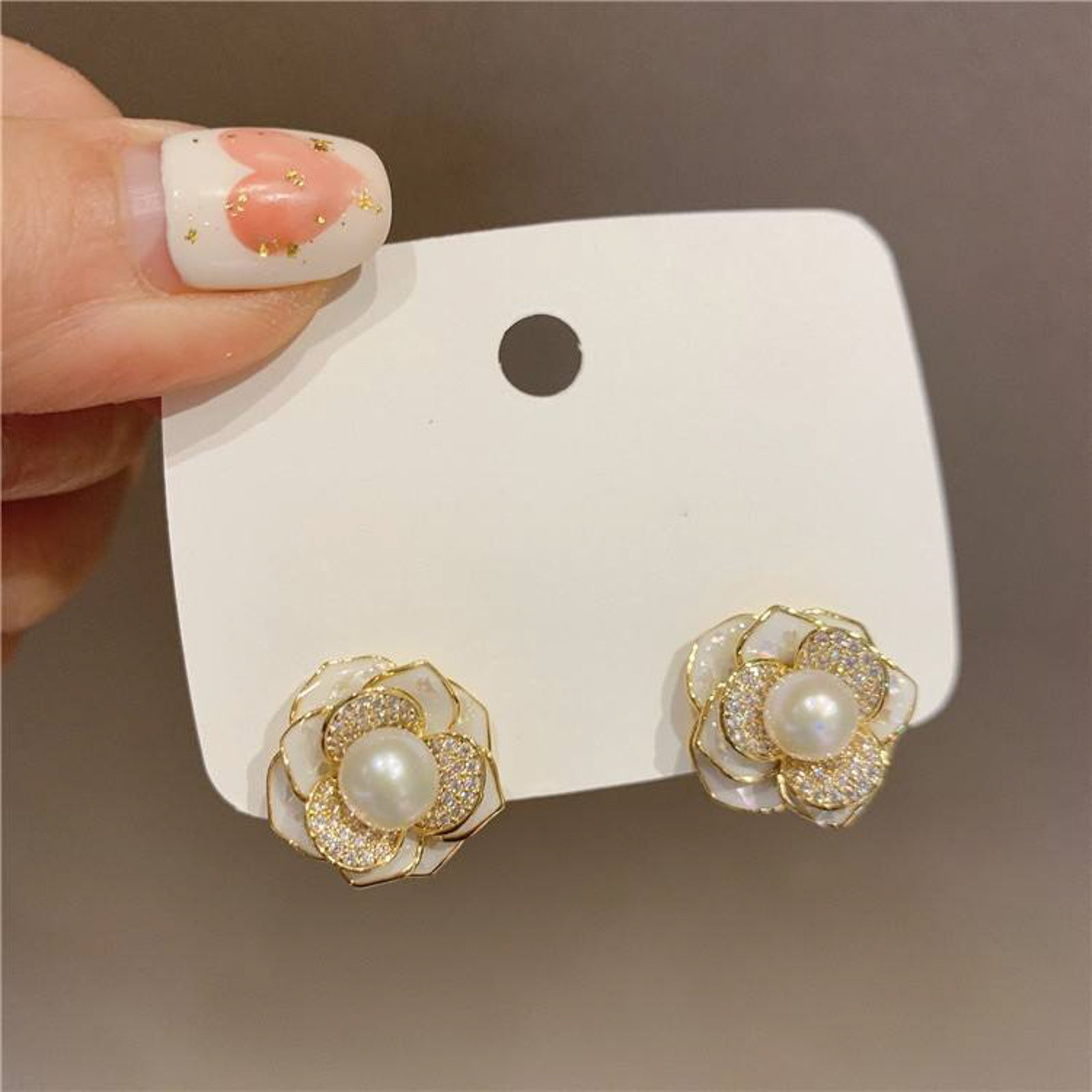 Elegant Gold-Plated Floral Pearl Stud Earrings for Women