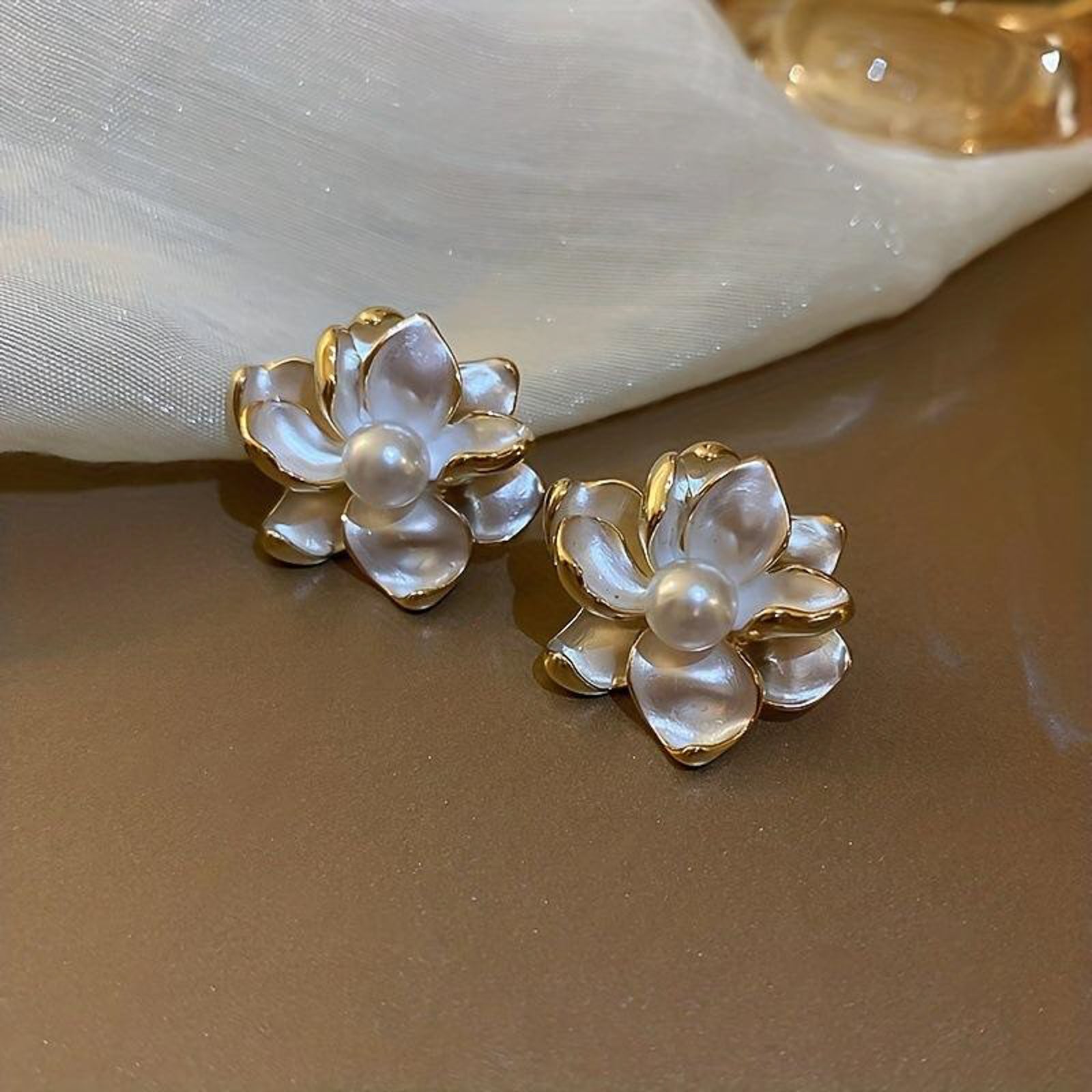 Pearlescent Camellia Bloom Studs