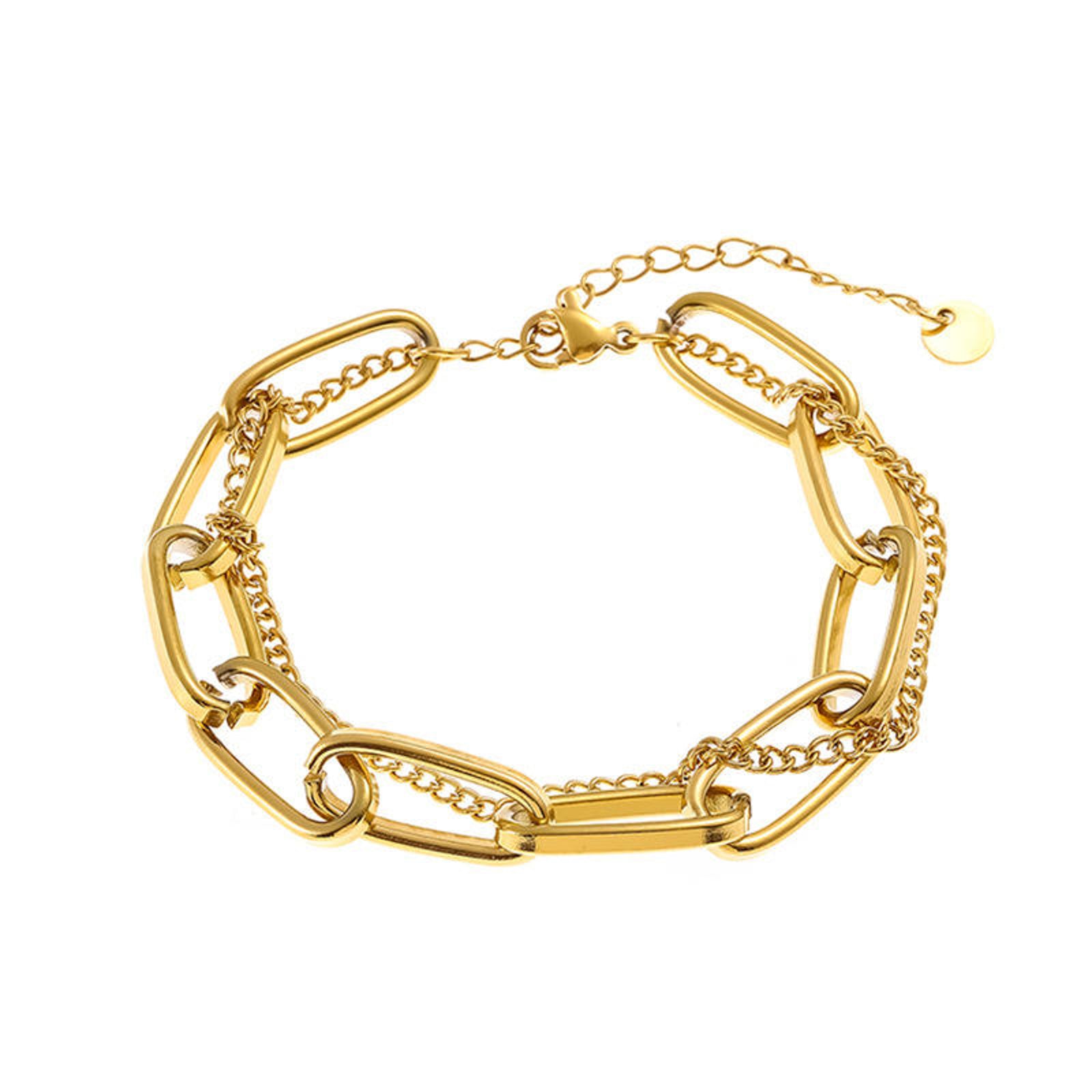 Gold Chain Bracelet with Oval & Rectangular Links – Adjustable Modern Charm Jewelry for Women