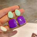 Retro Mod Enamel Square Dangle Earrings