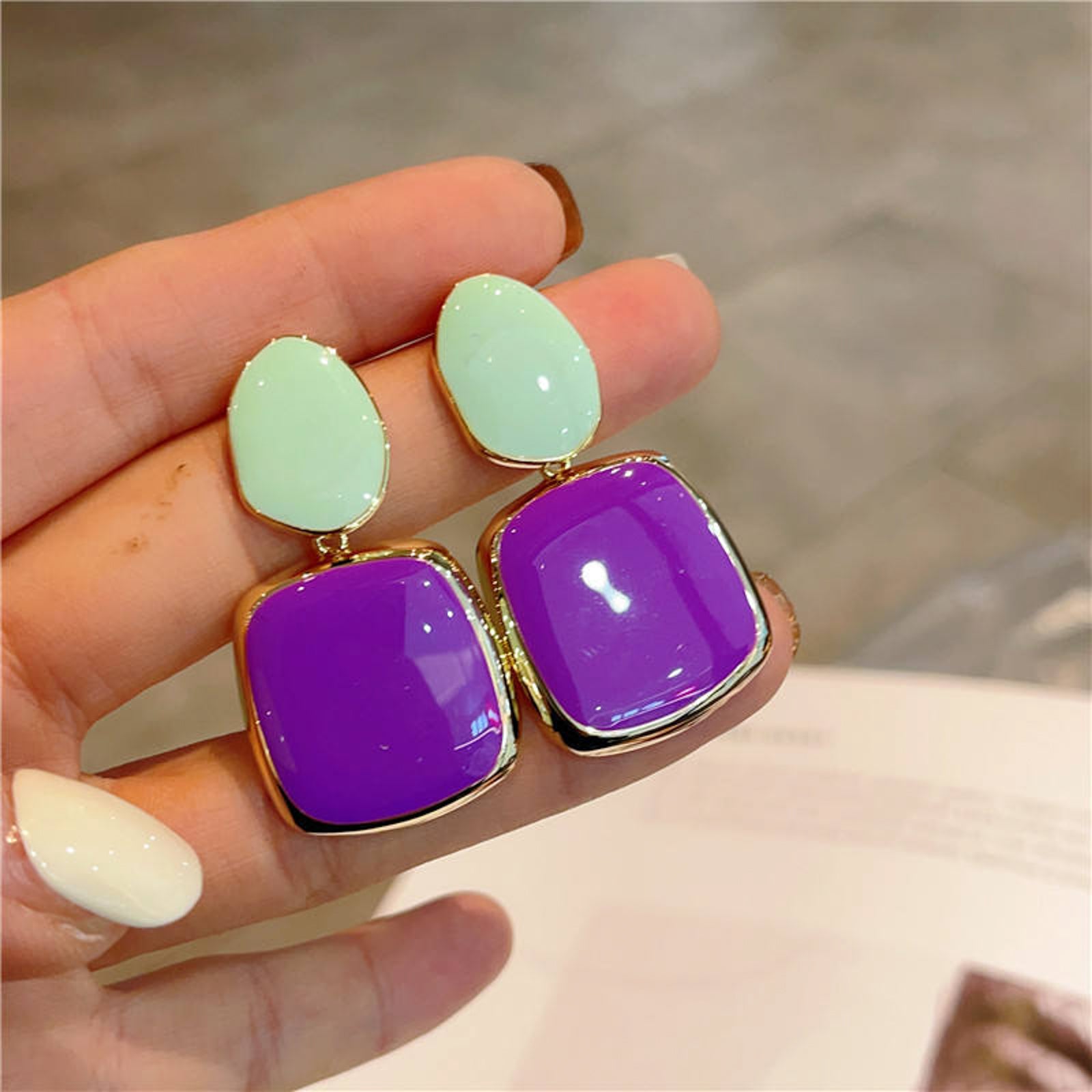Retro Mod Enamel Square Dangle Earrings