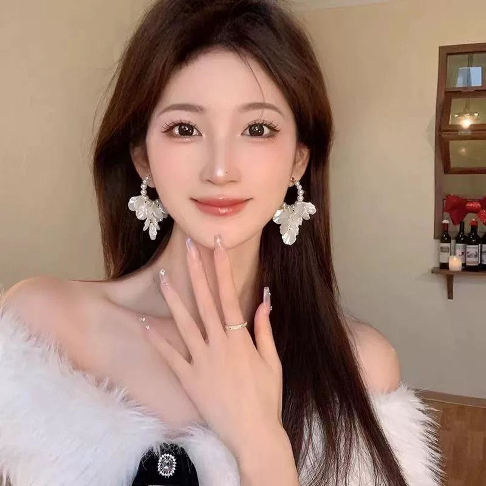 Shimmering Pearl Hoop Drop Earrings