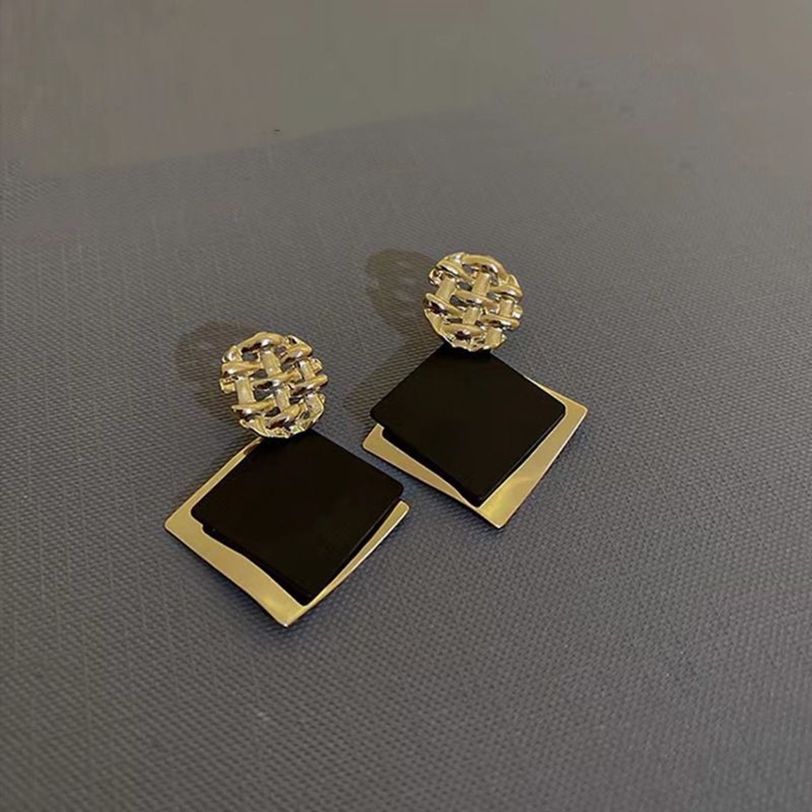 Textured Gold & Black Onyx Style Dangles