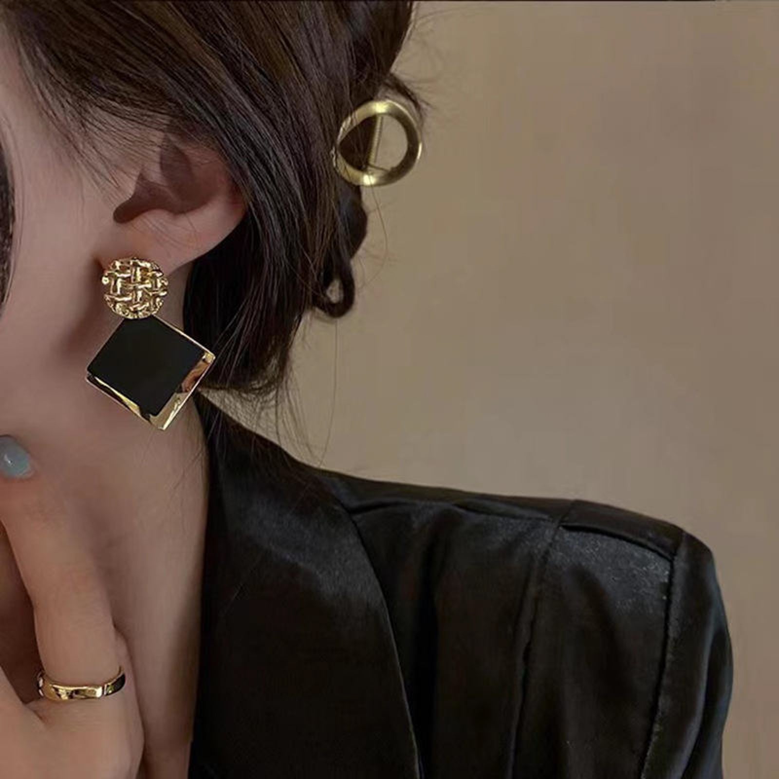 Textured Gold & Black Onyx Style Dangles