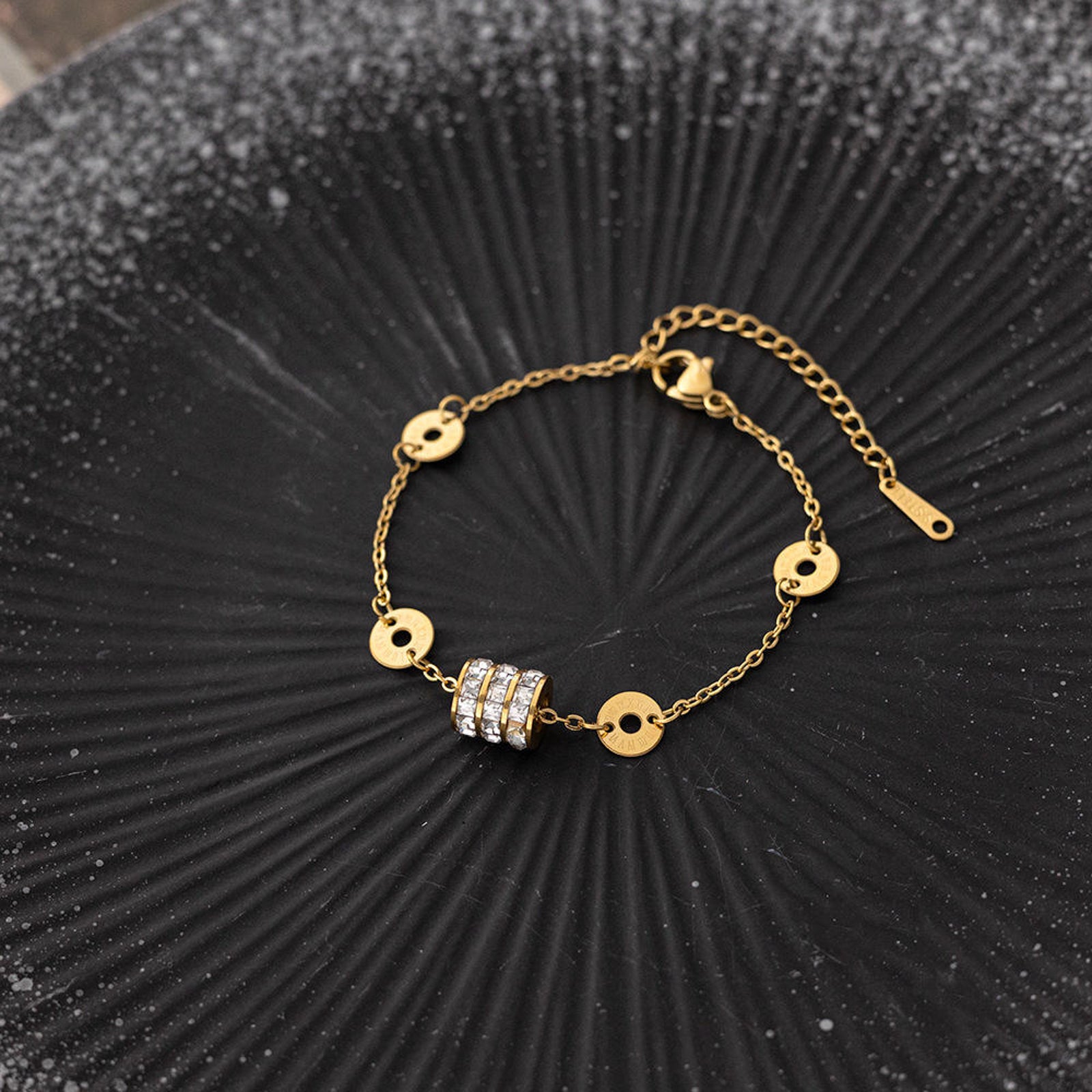 Gold Disc Charm Bracelet with Gemstone Beads