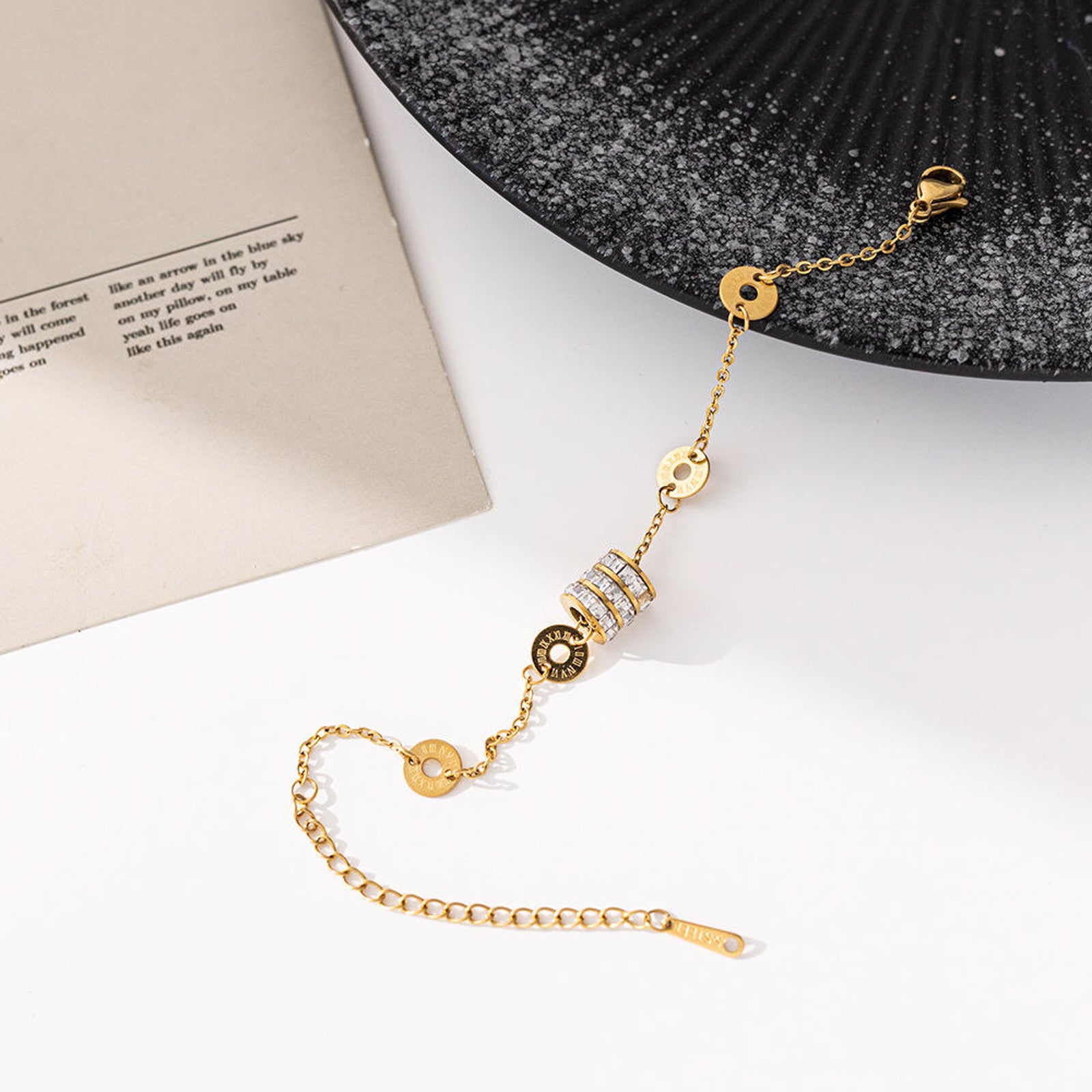 Gold Disc Charm Bracelet with Gemstone Beads