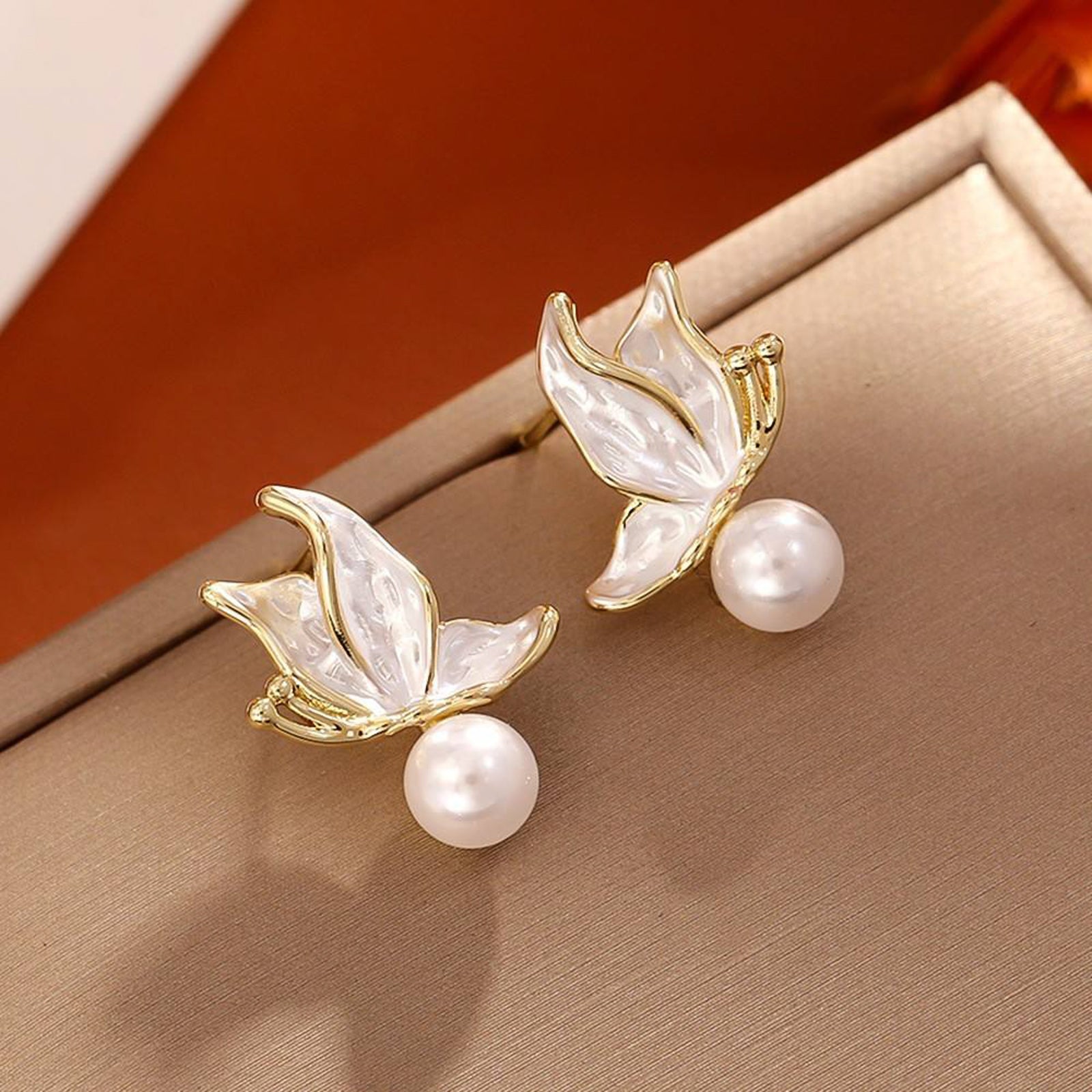 Minimalist Gold-Plated Pearl Drop Stud Earrings for Women