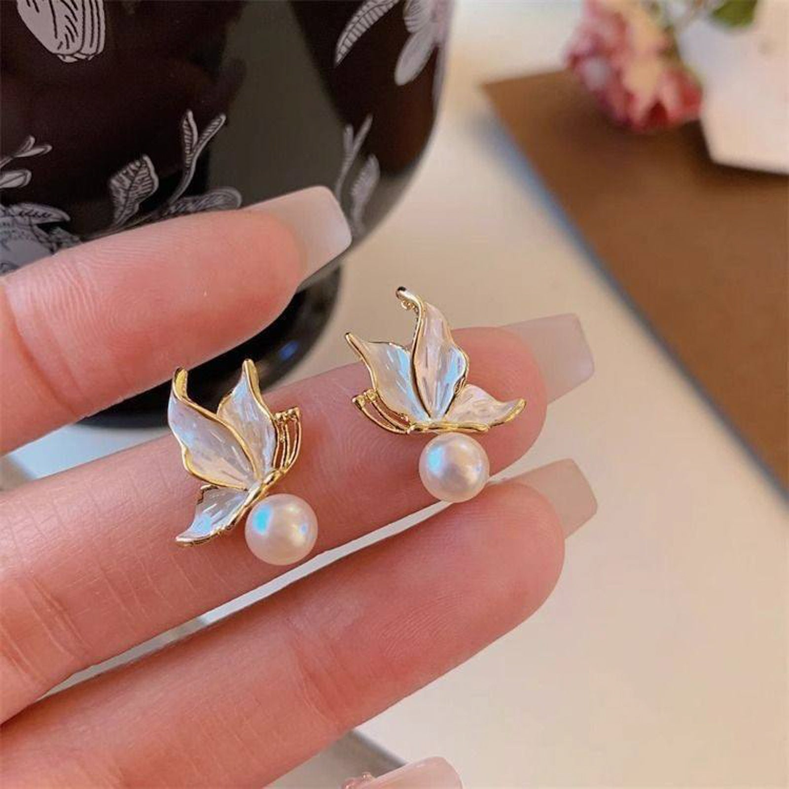 Minimalist Gold-Plated Pearl Drop Stud Earrings for Women