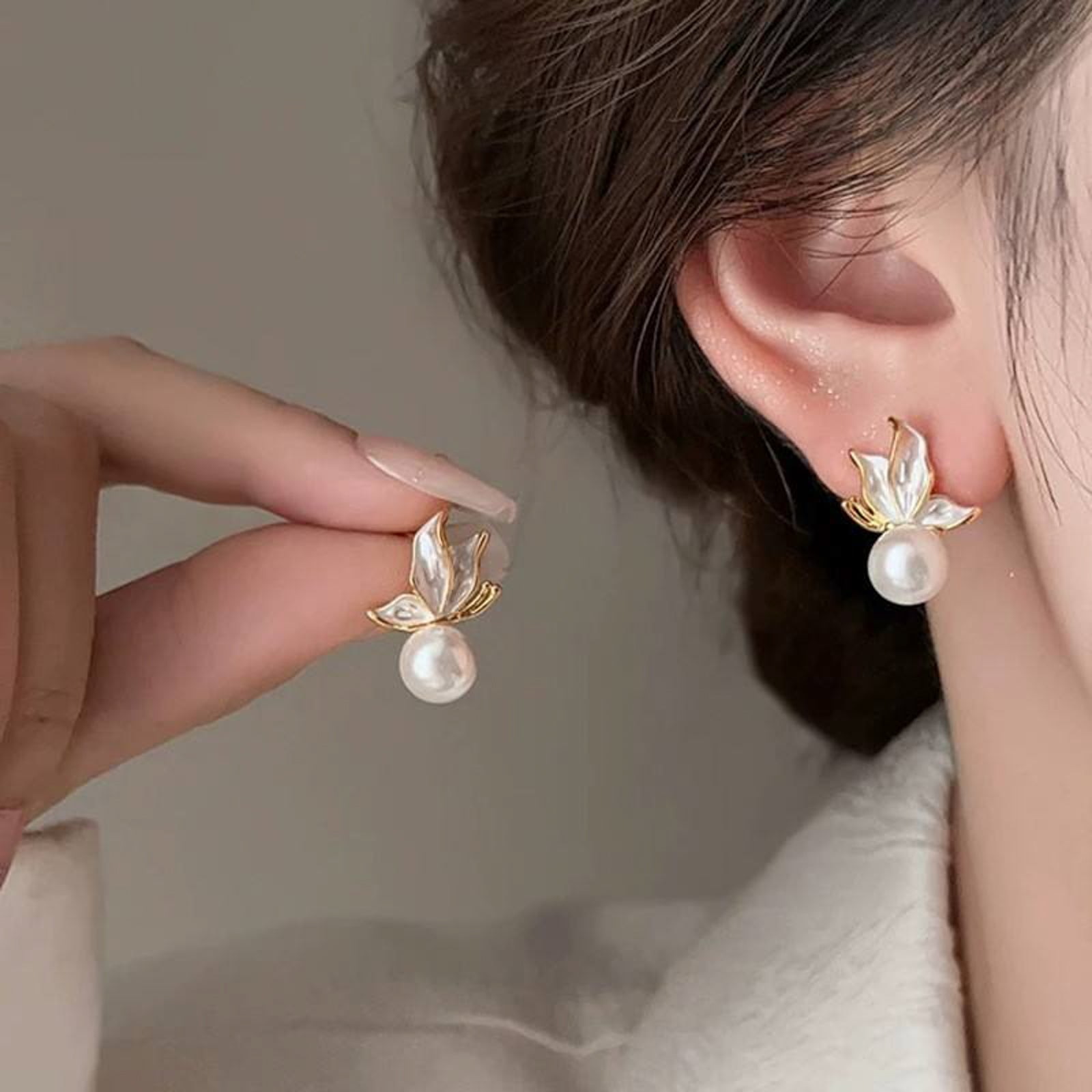 Minimalist Gold-Plated Pearl Drop Stud Earrings for Women