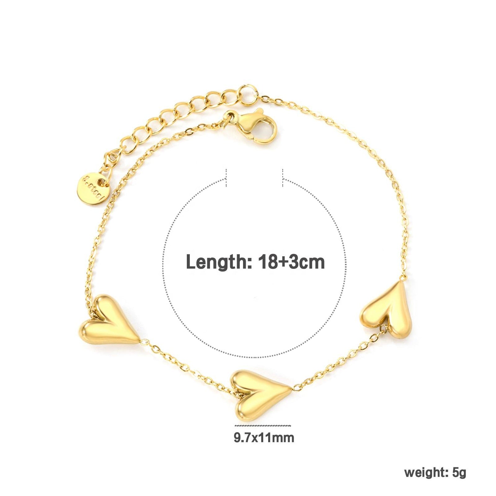 Gold-Plated Heart Charm Bracelet – Dainty Adjustable Jewelry for Women