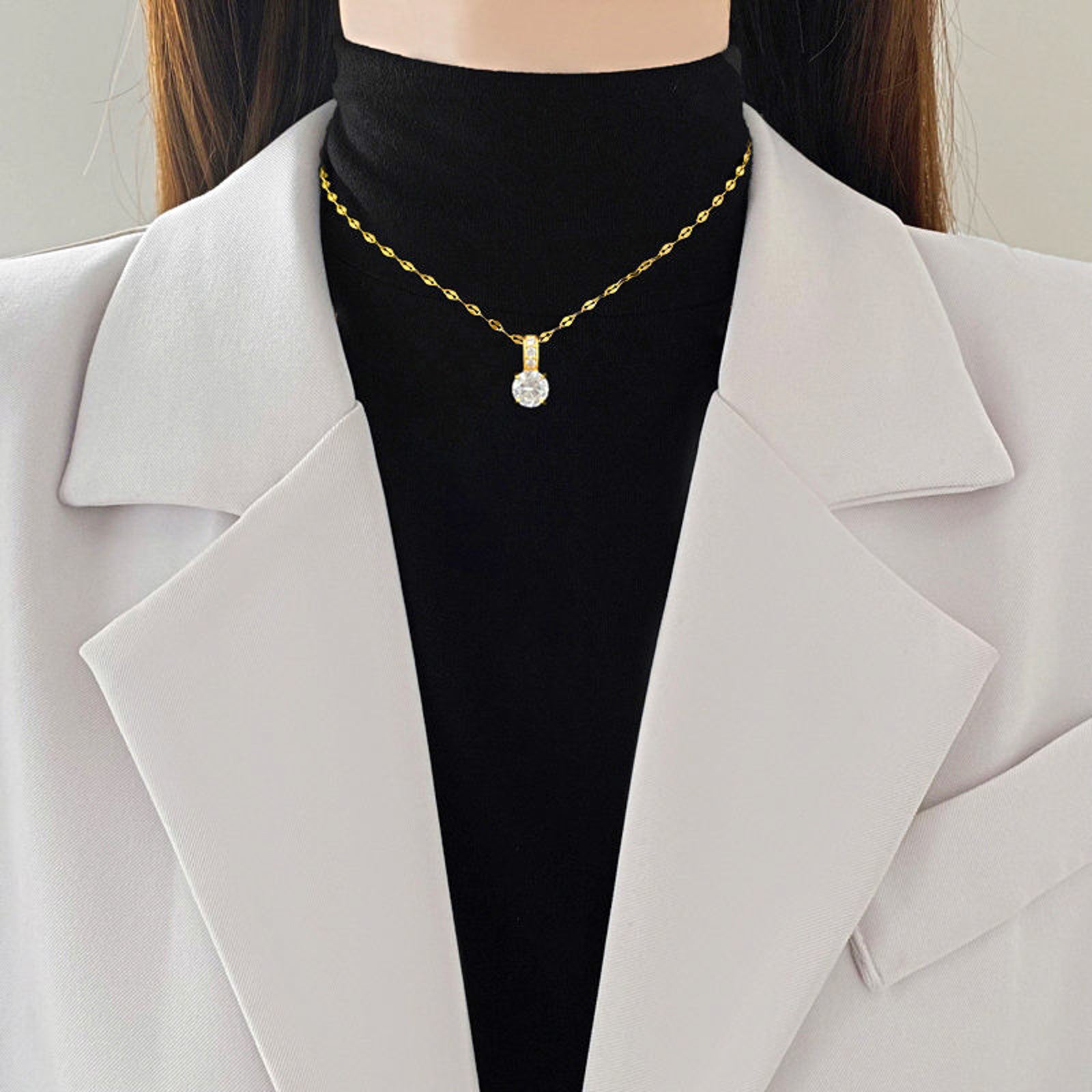 Gold Plated Solitaire Pendant Necklace for Women | Elegant Crystal Chain Imitation Jewellery