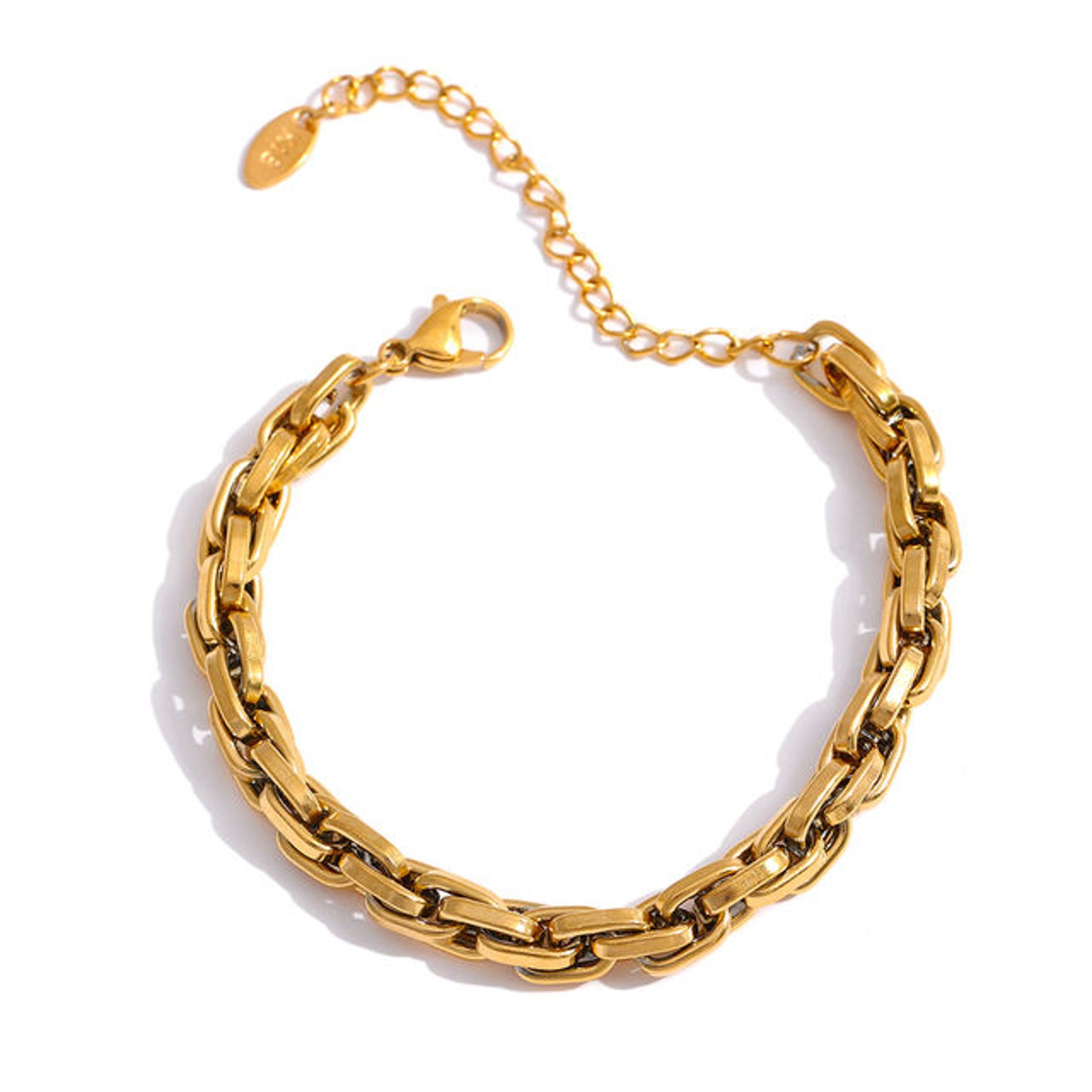 Gold Chain Bracelet with Polished Interlocking Links