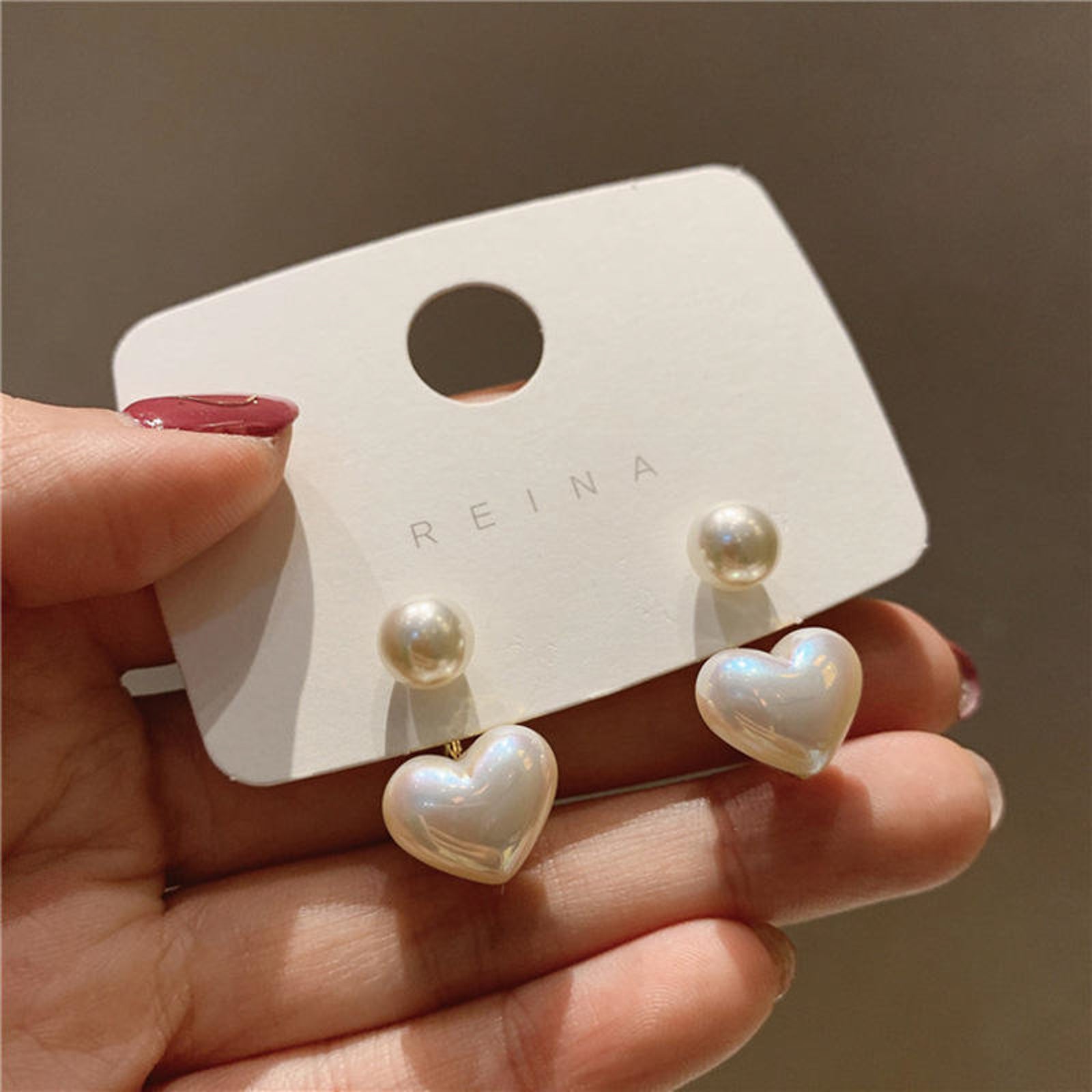 Pearl Heart Drop Earrings for Women – Elegant Iridescent Studs with Romantic Charm