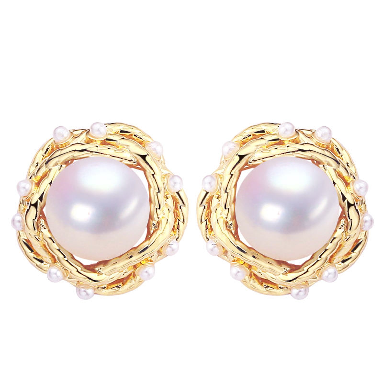 Elegant Gold-Plated Pearl Stud Earrings for Women | Classic Floral Design Imitation Jewellery