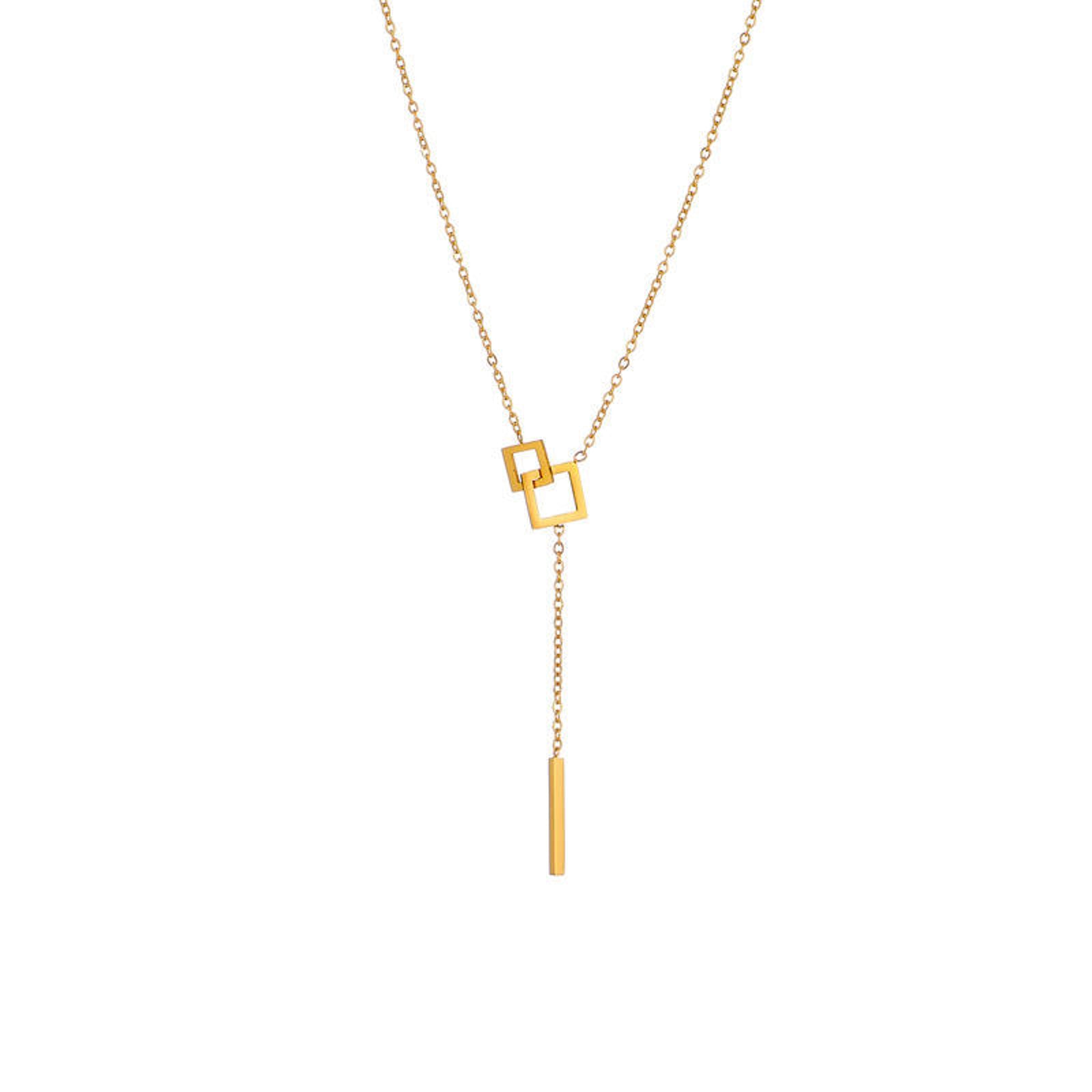 Gold Plated Geometric Lariat Necklace for Women | Minimal Square Pendant Y-Chain Imitation Jewellery
