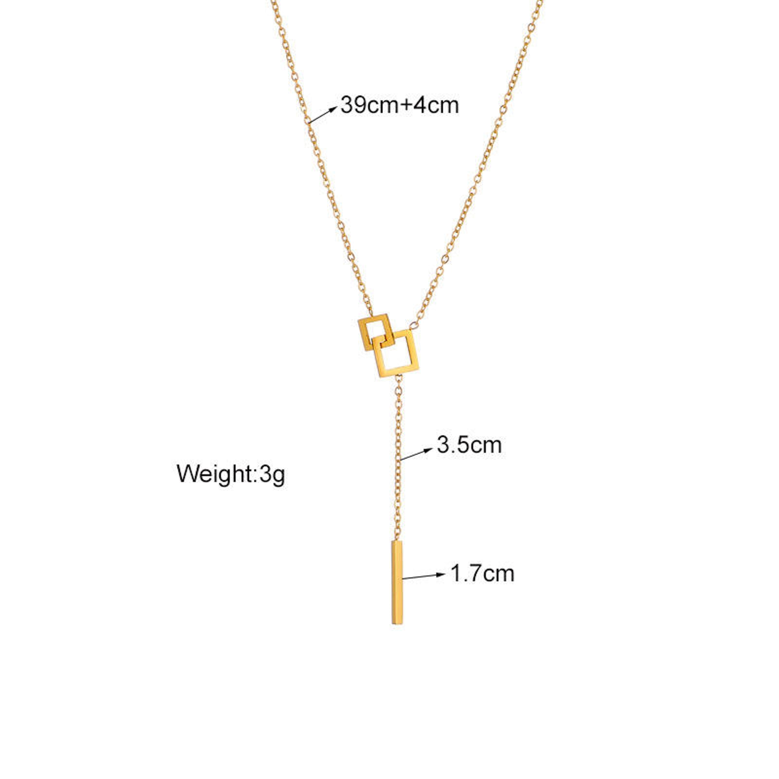 Gold Plated Geometric Lariat Necklace for Women | Minimal Square Pendant Y-Chain Imitation Jewellery