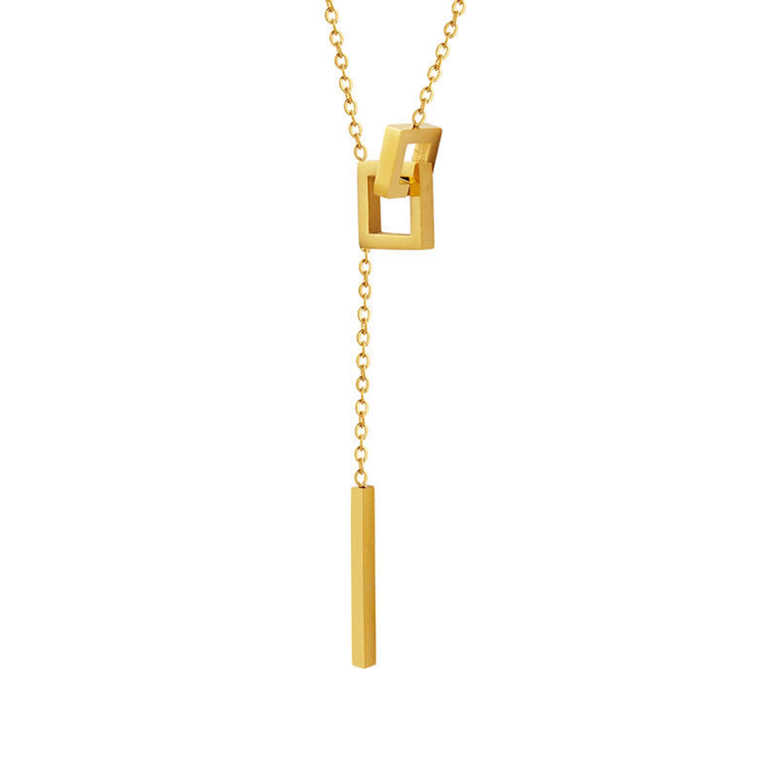 Gold Plated Geometric Lariat Necklace for Women | Minimal Square Pendant Y-Chain Imitation Jewellery