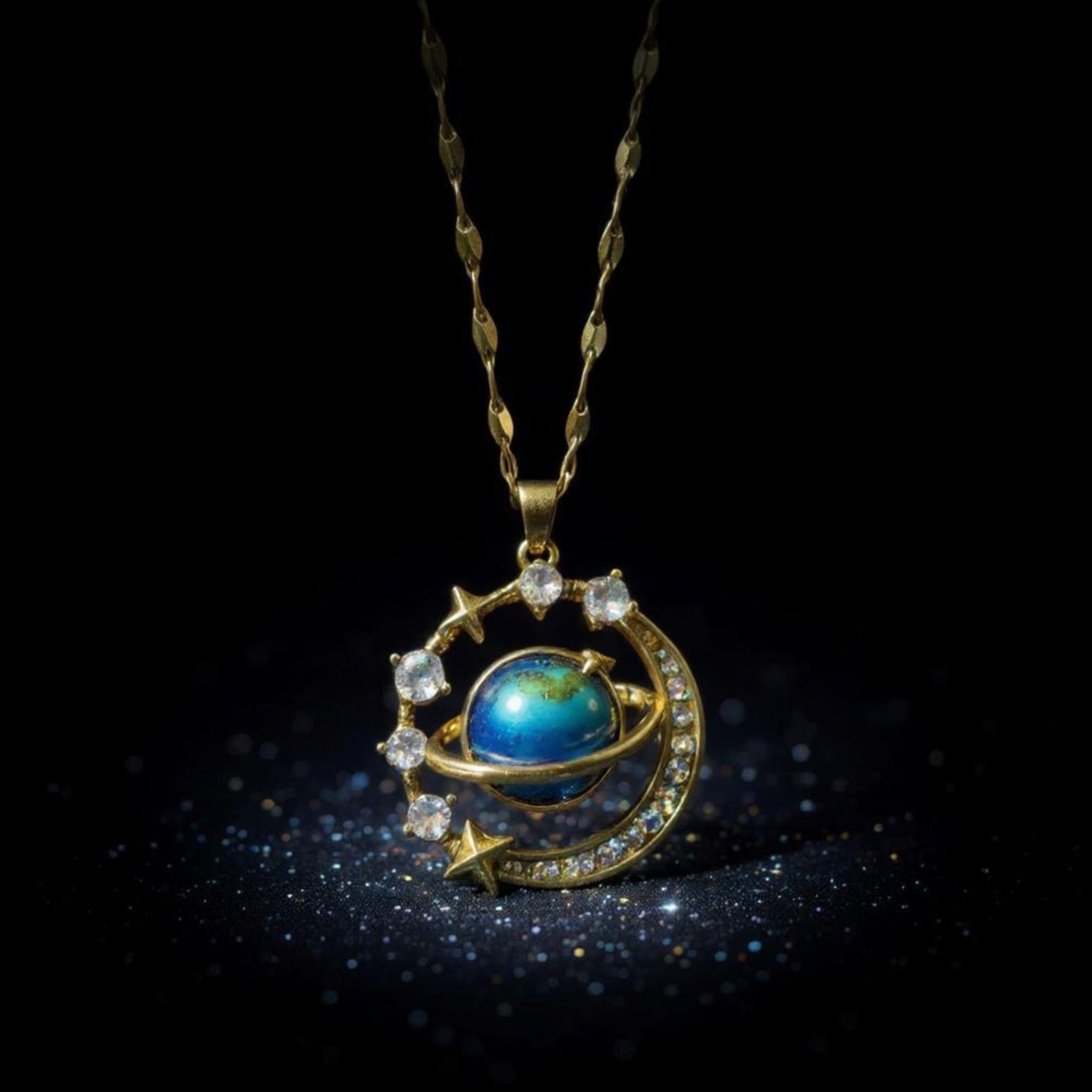 Galaxy Moon Planet Pendant Necklace for Women – Gold Plated Celestial Imitation Jewellery