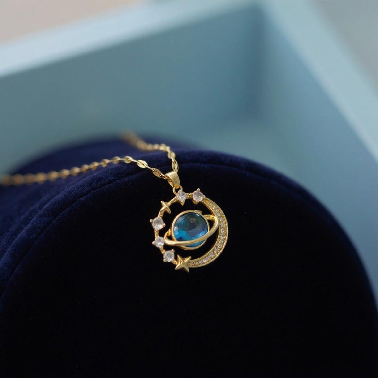 Galaxy Moon Planet Pendant Necklace for Women – Gold Plated Celestial Imitation Jewellery