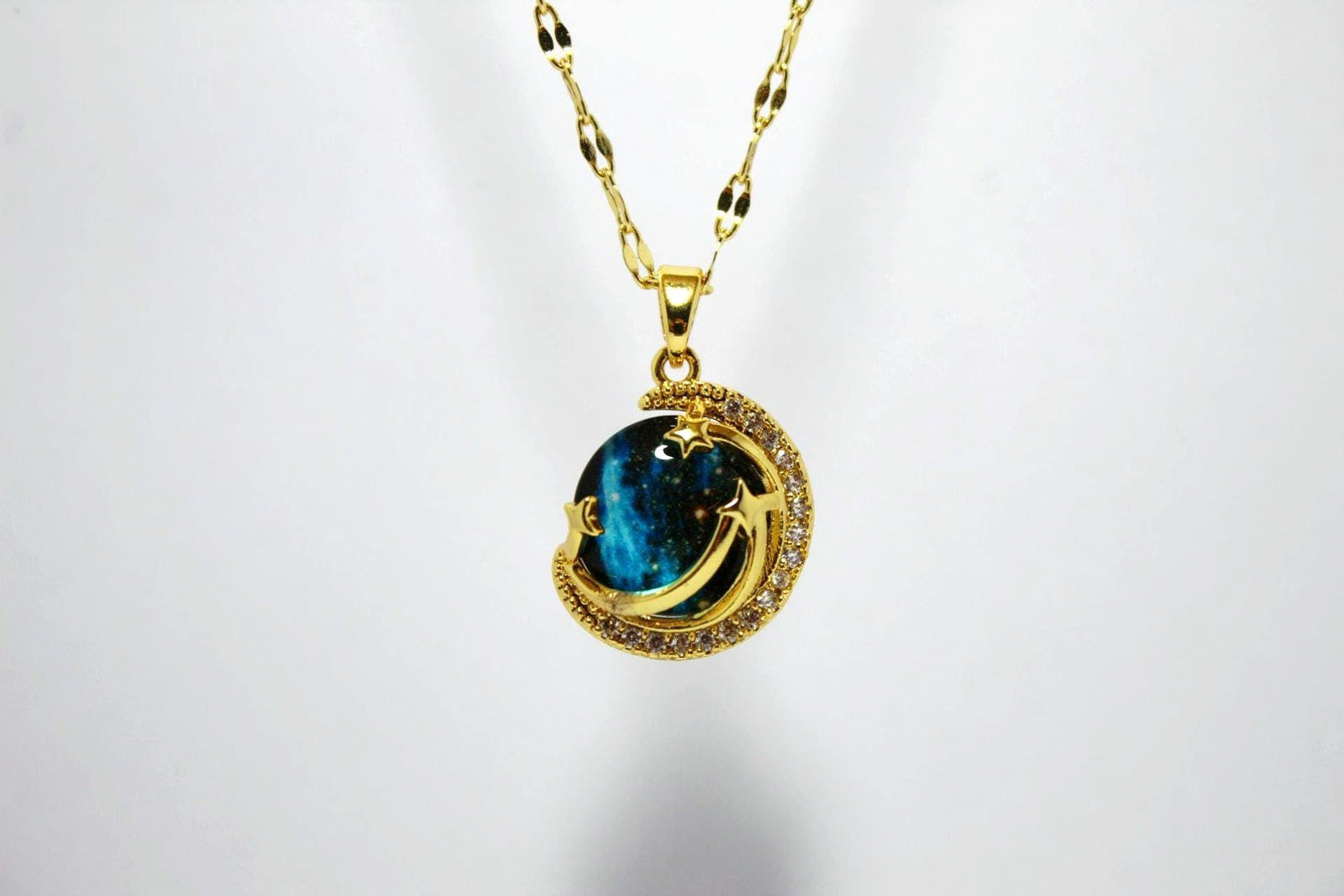Galaxy Moon Pendant Necklace for Women – Gold Plated Celestial Imitation Jewellery