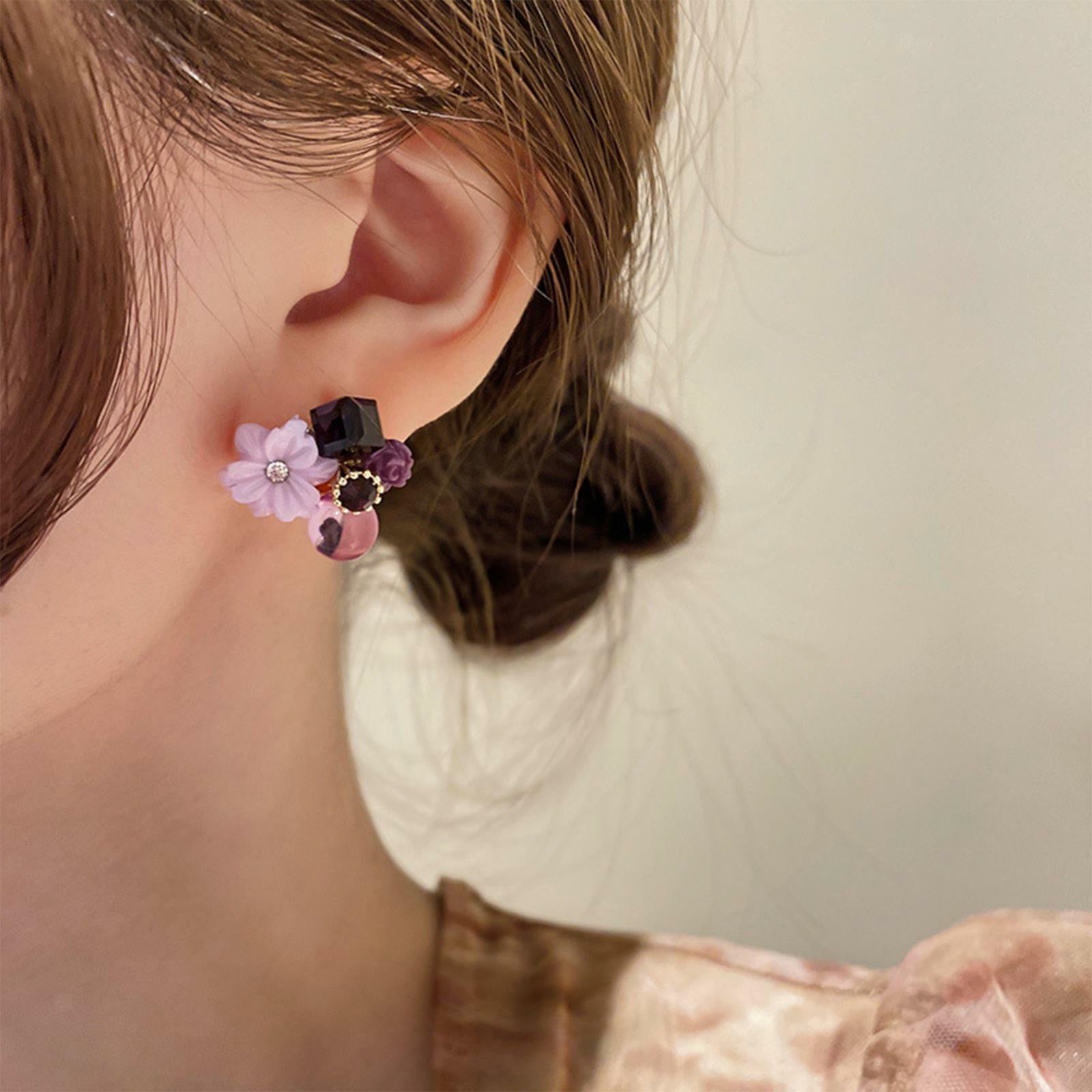 Purple Floral Crystal Stud Earrings