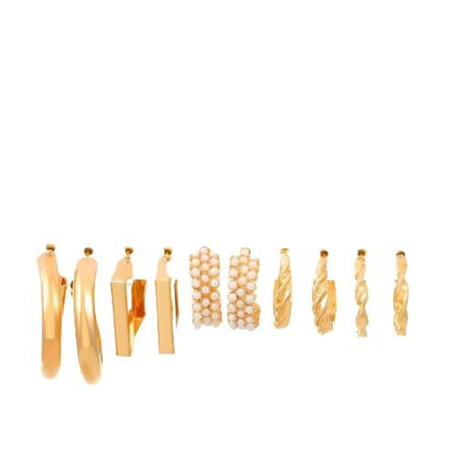 5-Pair Gold-Toned Hoop & Stud Earring Set – Daily Wear Fashion Jewelry for Women & Girls
